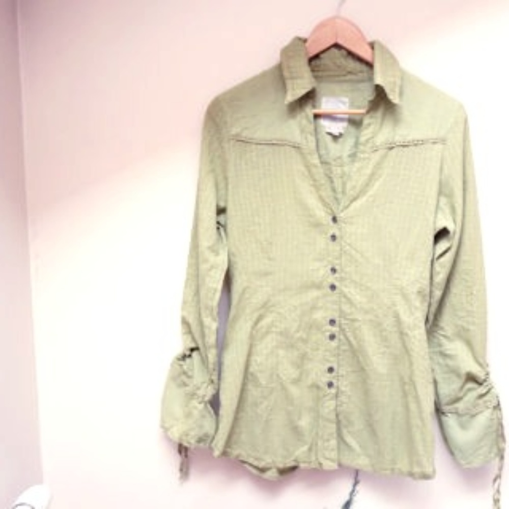 1980 Shirt Blouse cotton green Retro